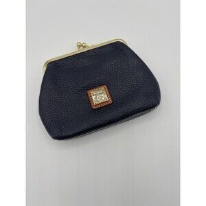 Vintage Dooney & Bourke Navy Blue Leather Kisslock Frame Coin Purse Card Wallet